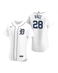 Men's Detroit Tigers #28 Javier Baez White Flex Base Stitched Jersey