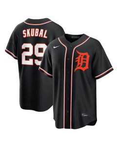 Men's Detroit Tigers #29 Tarik Skubal Nike Fashion Replica Black Out Jersey