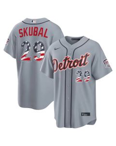 Men's Detroit Tigers #29 Tarik Skubal Nike Gray USA 250 Fourth of July Road Stadium Jersey (Gray)