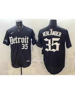 Men's Detroit Tigers #35 Justin Verlander Black "Motor Gothic Edition" Vapor Premier Limited Stitched Baseball Jersey