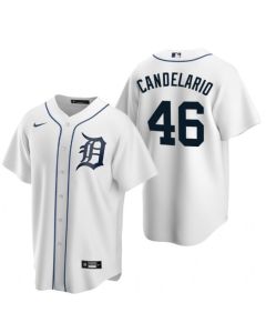 Men's Detroit Tigers #46 Jeimer Candelario White Cool Base Stitched Jersey
