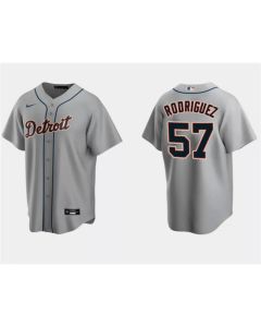 Men's Detroit Tigers #57 Eduardo Rodriguez Grey Cool Base Stitched Jersey