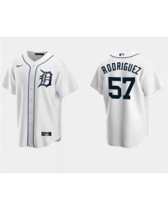 Men's Detroit Tigers #57 Eduardo Rodriguez White Cool Base Stitched Jersey