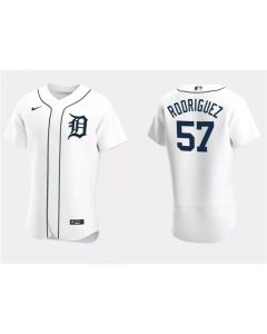 Men's Detroit Tigers #57 Eduardo Rodriguez White Flex Base Stitched Jersey