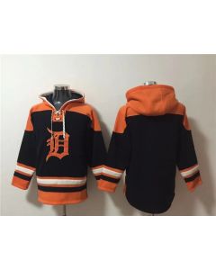 Men's Detroit Tigers Blank Black/Orange Lace-Up Pullover Hoodie