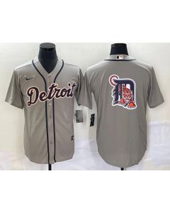 Men's Detroit Tigers Grey Team Big Logo Cool Base Stitched Jersey