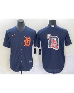 Men's Detroit Tigers Navy/Orange Team Big Logo Cool Base Stitched Jersey