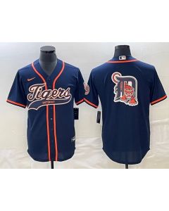 Men's Detroit Tigers Navy Team Big Logo Cool Base Stitched Baseball Jersey