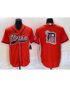 Men's Detroit Tigers Orange Team Big Logo Cool Base Stitched Baseball Jersey