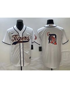 Men's Detroit Tigers White Team Big Logo Cool Base Stitched Jersey