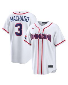 Men's Dominican Republic Baseball #3 Manny Machado White 2026 World Baseball Classic Home Stadium Jersey (White)