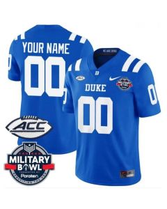 Men's Duke Blue Devils Active Player Custom Blue 2023 F.U.S.E. Military Bowl & NC State Patch Stitched Football Jersey