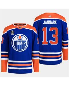 Men's Edmonton Oilers #13 Mattias Janmark Royal 2024 Stanley Cup Final Patch Stitched Jersey