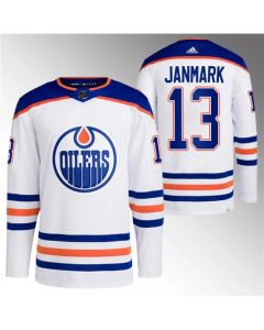 Men's Edmonton Oilers #13 Mattias Janmark White Stitched Jersey