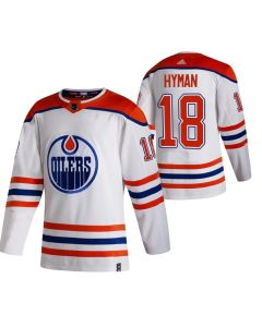 Men's Edmonton Oilers #18 Zach Hyman 2021 Reverse Retro White Stitched Jersey
