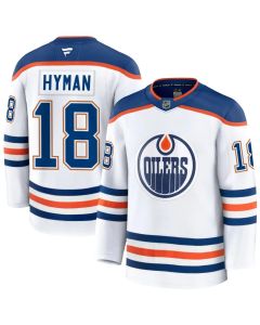 Men's Edmonton Oilers #18 Zach Hyman White Away Premium Jersey