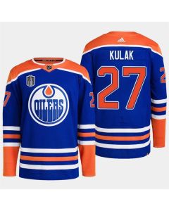 Men's Edmonton Oilers #27 Brett Kulak Royal 2024 Stanley Cup Final Patch Stitched Jersey