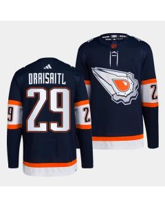 Men's Edmonton Oilers #29 Leon Draisaitl Navy 2022-23 Reverse Retro Stitched Jersey