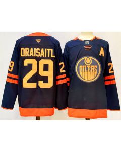 Men's Edmonton Oilers #29 Leon Draisaitl Navy 2024-25 A Patch Stitched Jersey
