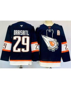 Men's Edmonton Oilers #29 Leon Draisaitl Navy 2024-25 With A Patch Reverse Retro Stitched Jersey