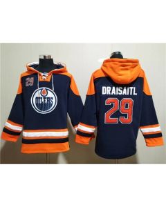 Men's Edmonton Oilers #29 Leon Draisaitl Navy Lace-Up Pullover Hoodie