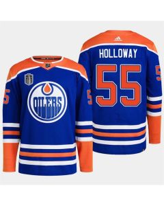 Men's Edmonton Oilers #55 Dylan Holloway Royal 2024 Stanley Cup Final Patch Stitched Jersey