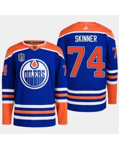 Men's Edmonton Oilers #74 Stuart Skinner Royal 2024 Stanley Cup Final Patch Stitched Jersey