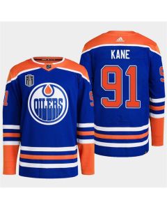 Men's Edmonton Oilers #91 Evander Kane Royal 2024 Stanley Cup Final Patch Stitched Jersey