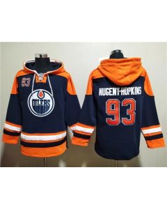 Men's Edmonton Oilers #93 Ryan Nugent-Hopkins Navy Lace-Up Pullover Hoodie