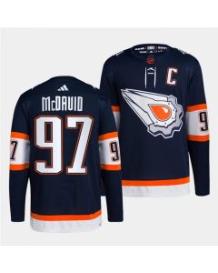 Men's Edmonton Oilers #97 Connor McDavid Navy 2022-23 Reverse Retro Stitched Jersey