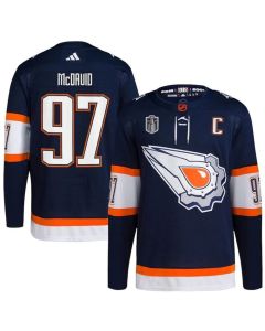 Men's Edmonton Oilers #97 Connor McDavid Navy 2024 Stanley Cup Final Patch Reverse Retro Stitched Jersey