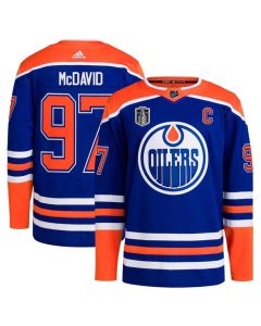 Men's Edmonton Oilers #97 Connor McDavid Royal 2024 Stanley Cup Final Patch Stitched Jersey