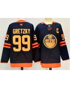 Men's Edmonton Oilers #99 Wayne Gretzky Navy 2024-25 C Patch Stitched Jersey