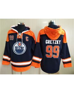Men's Edmonton Oilers #99 Wayne Gretzky Navy Ageless Must-Have Lace-Up Pullover Hoodie