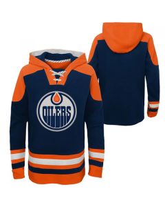 Men's Edmonton Oilers Blank Navy Ageless Must-Have Lace-Up Pullover Hoodie