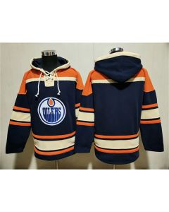 Men's Edmonton Oilers Navy Lace-Up Pullover Hoodie