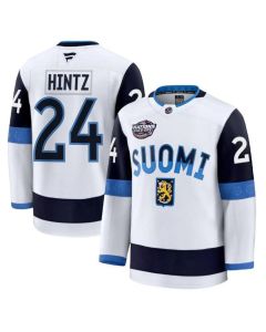 Men's Finland #24 Roope Hintz White 2025 4 Nations Face-Off Premium Stitched Jersey