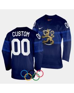 Men's Finland Custom Navy 2022 Beijing Olympics Away Stitched Jersey