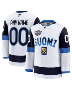 Men's Finland Custom White 2025 4 Nations Face-Off Premium Stitched Jersey