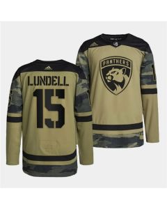 Men's Florida Panthers #15 Anton Lundell 2022 Camo Military Appreciation Night Stitched Jersey