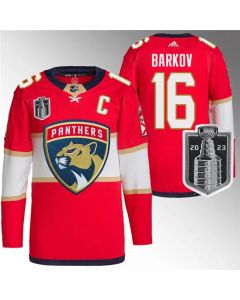 Men's Florida Panthers #16 Aleksander Barkov Red 2023 Stanley Cup Final Stitched Jersey
