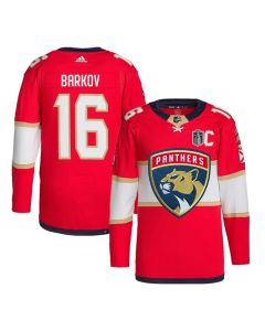 Men's Florida Panthers #16 Aleksander Barkov Red 2024 Stanley Cup Final Patch Stitched Jersey