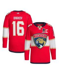 Men's Florida Panthers #16 Aleksander Barkov Red Home 2024 Stanley Cup Champions Stitched Jersey