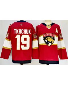 Men's Florida Panthers #19 Matthew Tkachuk Red 2024-25 Home With A Patch Stitched Hockey Jersey