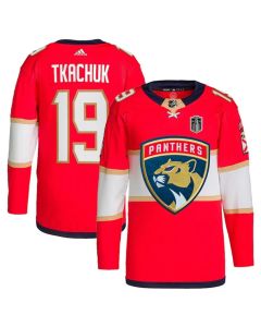 Men's Florida Panthers #19 Matthew Tkachuk Red 2024 Stanley Cup Final Patch Stitched Jersey