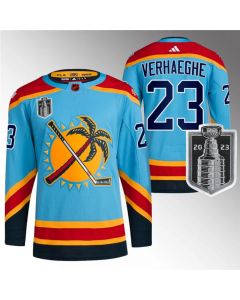 Men's Florida Panthers #23 Carter Verhaeghe Blue 2023 Stanley Cup Final Reverse Retro Stitched Jersey