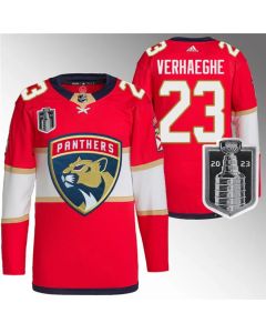 Men's Florida Panthers #23 Carter Verhaeghe Red 2023 Stanley Cup Final Stitched Jersey