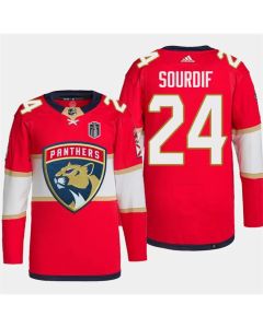 Men's Florida Panthers #24 Justin Sourdif Red 2024 Stanley Cup Final Stitched Jersey