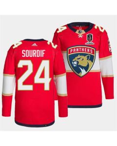 Men's Florida Panthers #24 Justin Sourdif Red Home 2024 Stanley Cup Champions Stitched Jersey