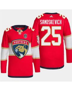 Men's Florida Panthers #25 Mackie Samoskevich Red 2024 Stanley Cup Final Patch Stitched Jersey